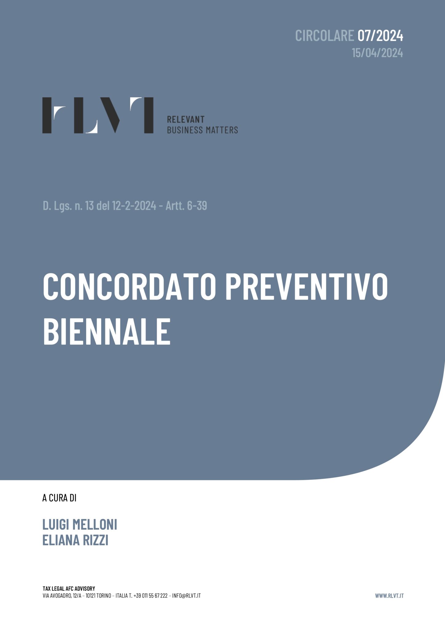 CONCORDATO PREVENTIVO BIENNALE – Circolare 7/2024 - RLVT